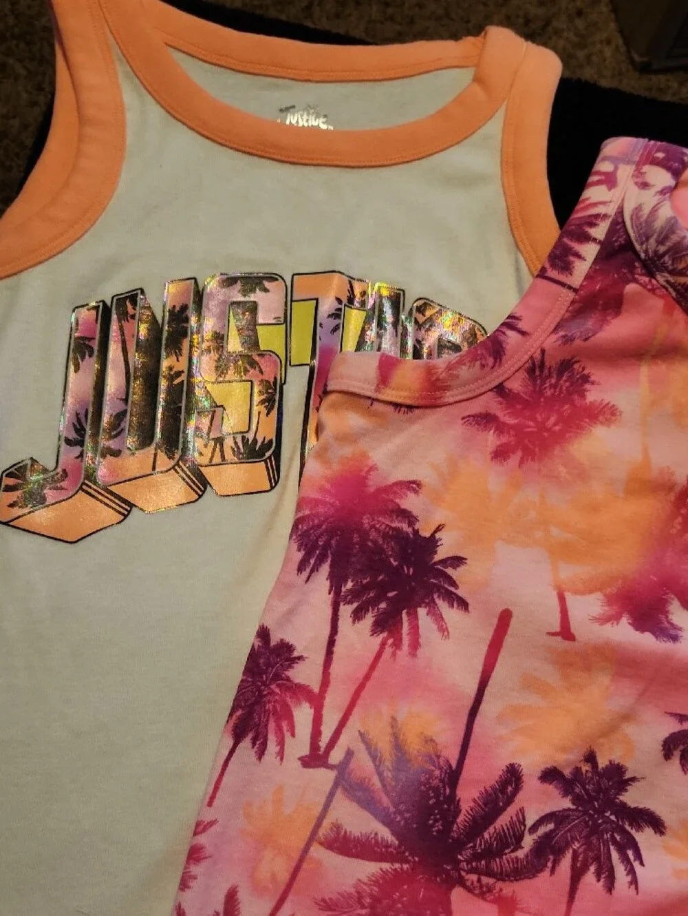 Justice Girls Tie-Dye Palm Themed Tanks